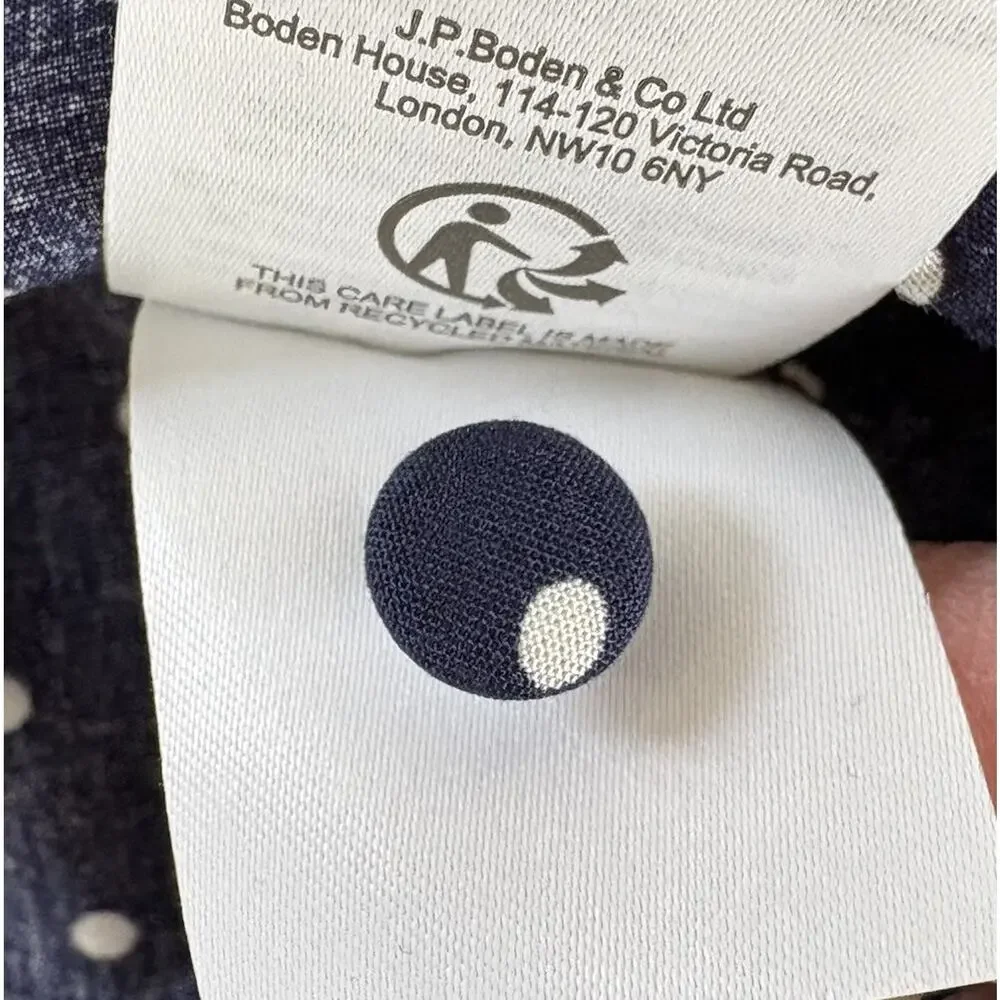 Boden Women's 100% Viscose Navy with White Polka Dot Long Puff Sleeve Blouse
